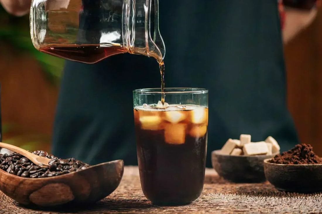 Pouring cold brew coffee.
