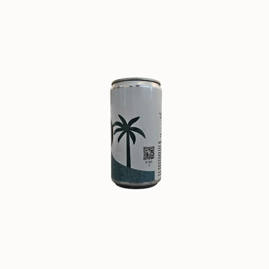 Canned drink with a palm tree design on a white background