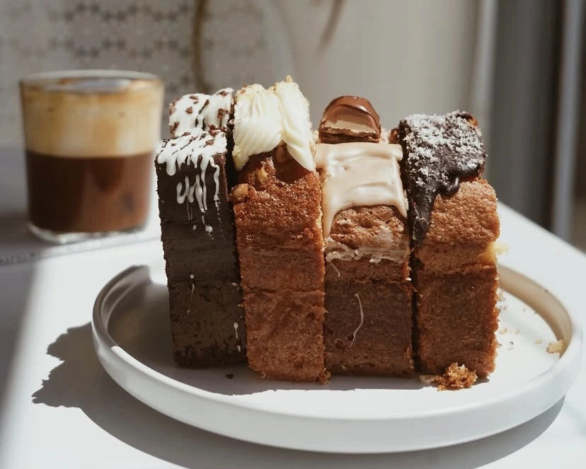 Four different cake slices.