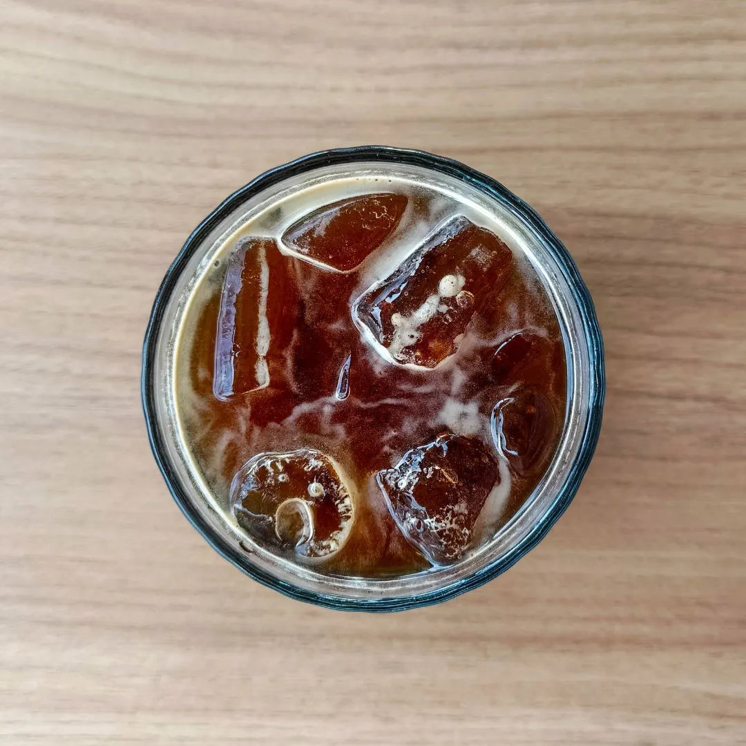 Cold brew top view with ice.